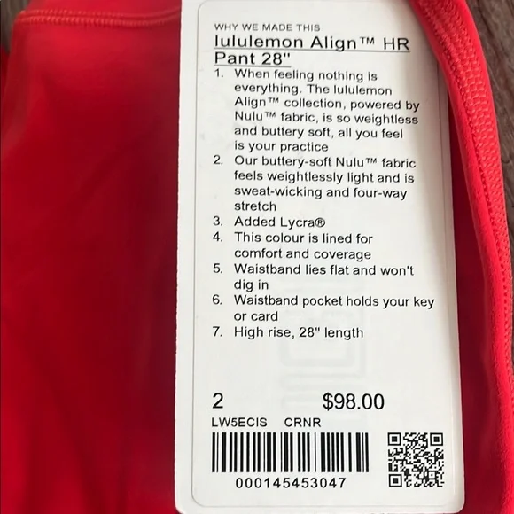 Lululemon Red Performance Leggings New with tag - Picture 3 of 8